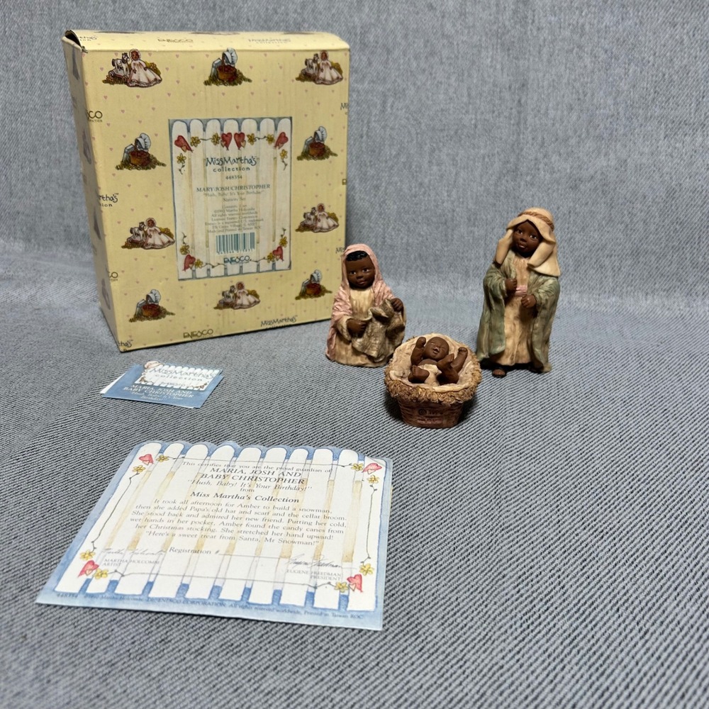 Enesco Miss‎ Martha's Nativity Set 448354 Mary Josh Christopher 1992 Figurine